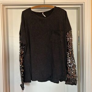 Free People Celine Sequin Sleeve, SZ L